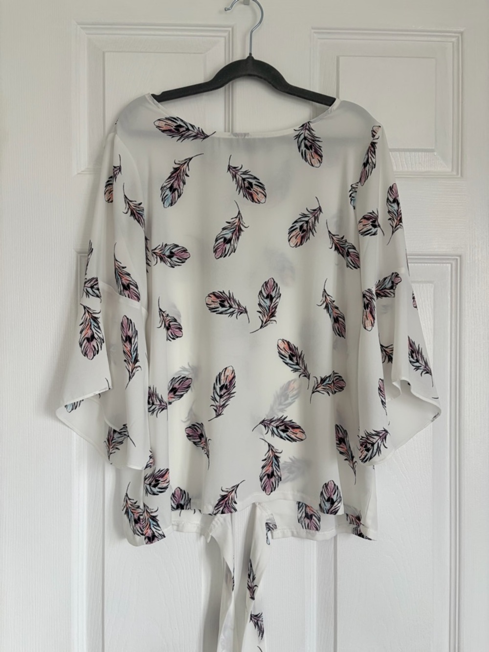 Women’s White Feather Print Chiffon Top